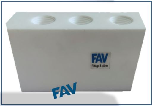 PTFE 3 way Manifold Block