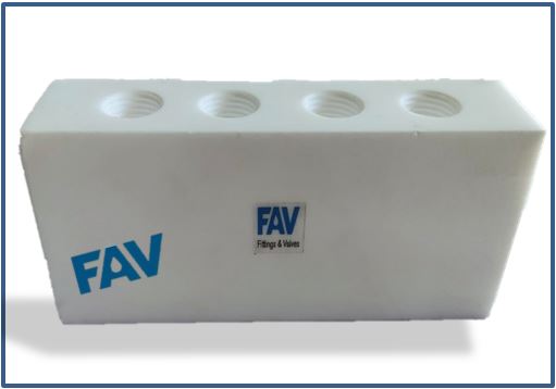 PTFE 4 way Manifold Block